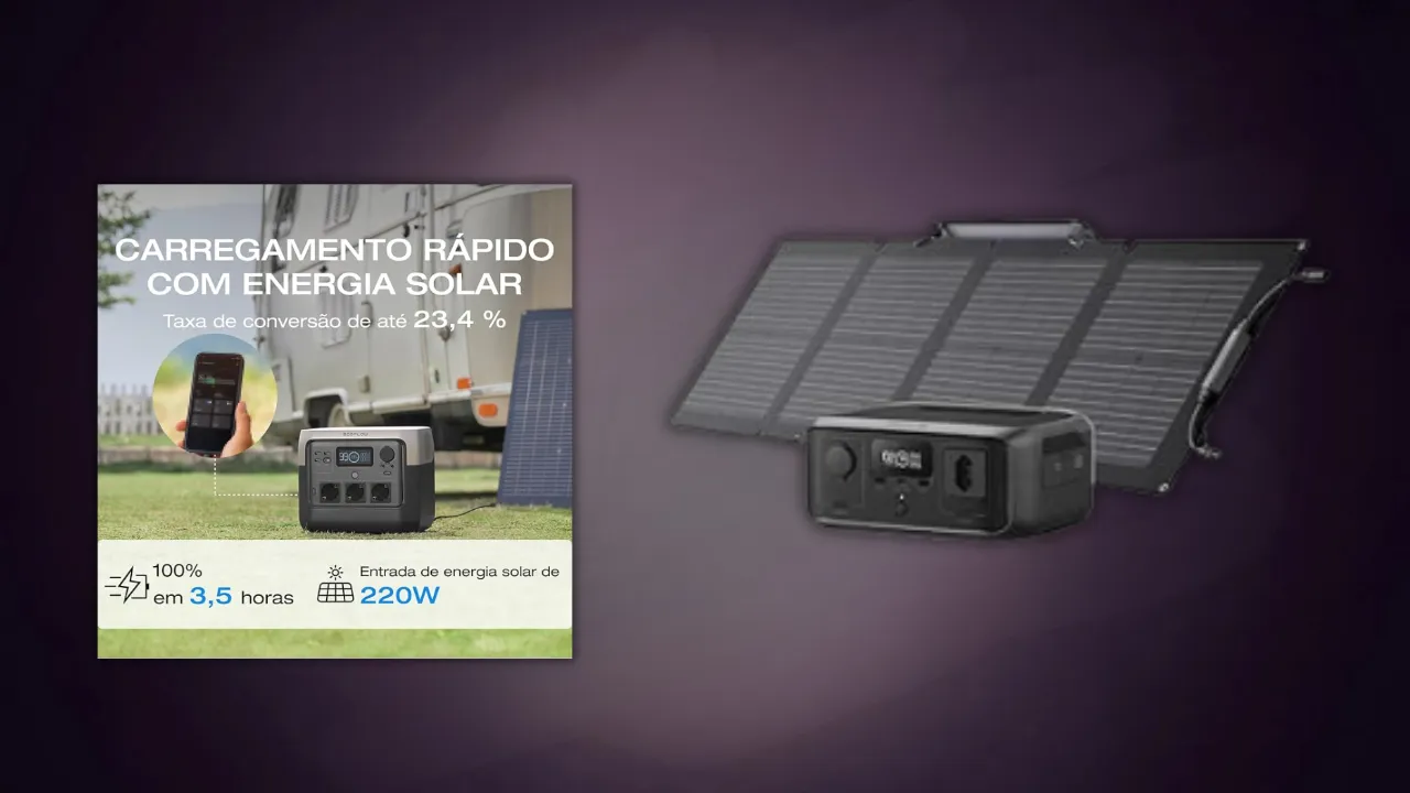 Gerador portátil EcoFlow em uso prático